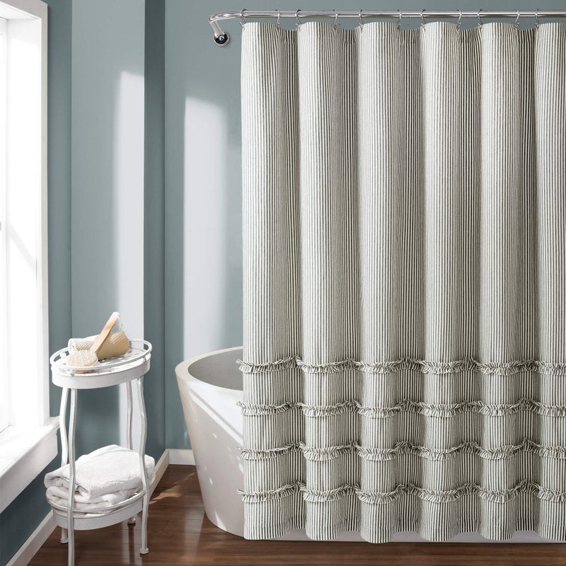 Lush Decor Vintage Stripe Yarn Dyed Cotton Shower Curtain, 72" x 72", Gray - Image 1